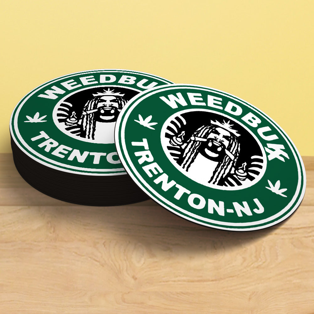 Weedbukx Coffee Coaster | Cafe Logo Parody